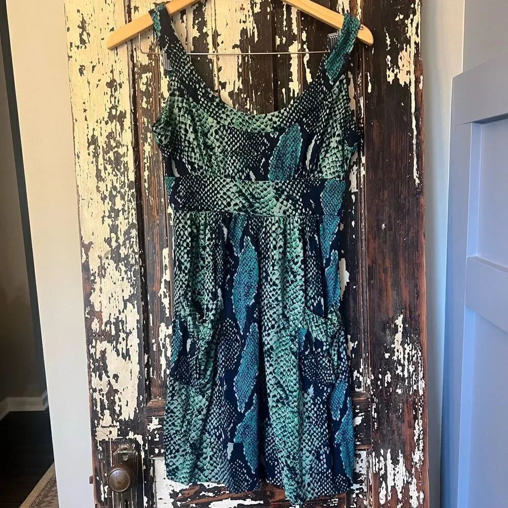 Diane Von Furstenberg Green and Black snake Patterned Dress size 8